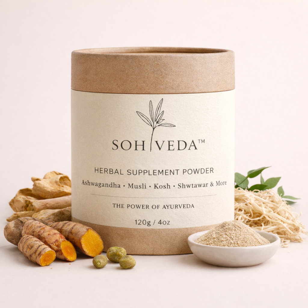 SOHVEDA™ Herbal Supplement Powder – Ashwagandha, Safed Musli, Shatavari, Gokru, Koch Beej & Akarkara |120 gm