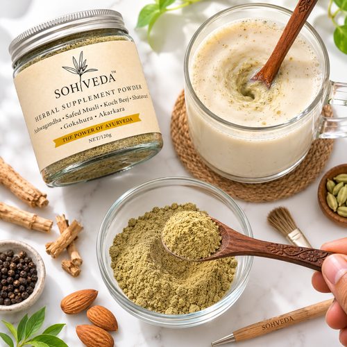 SOHVEDA Herbal Supplement Powder, Ayurvedic Wellness Blend with Ashwagandha, Safed Musli, Kaunch Beej, Shatavari, Gokshura, Akarkara