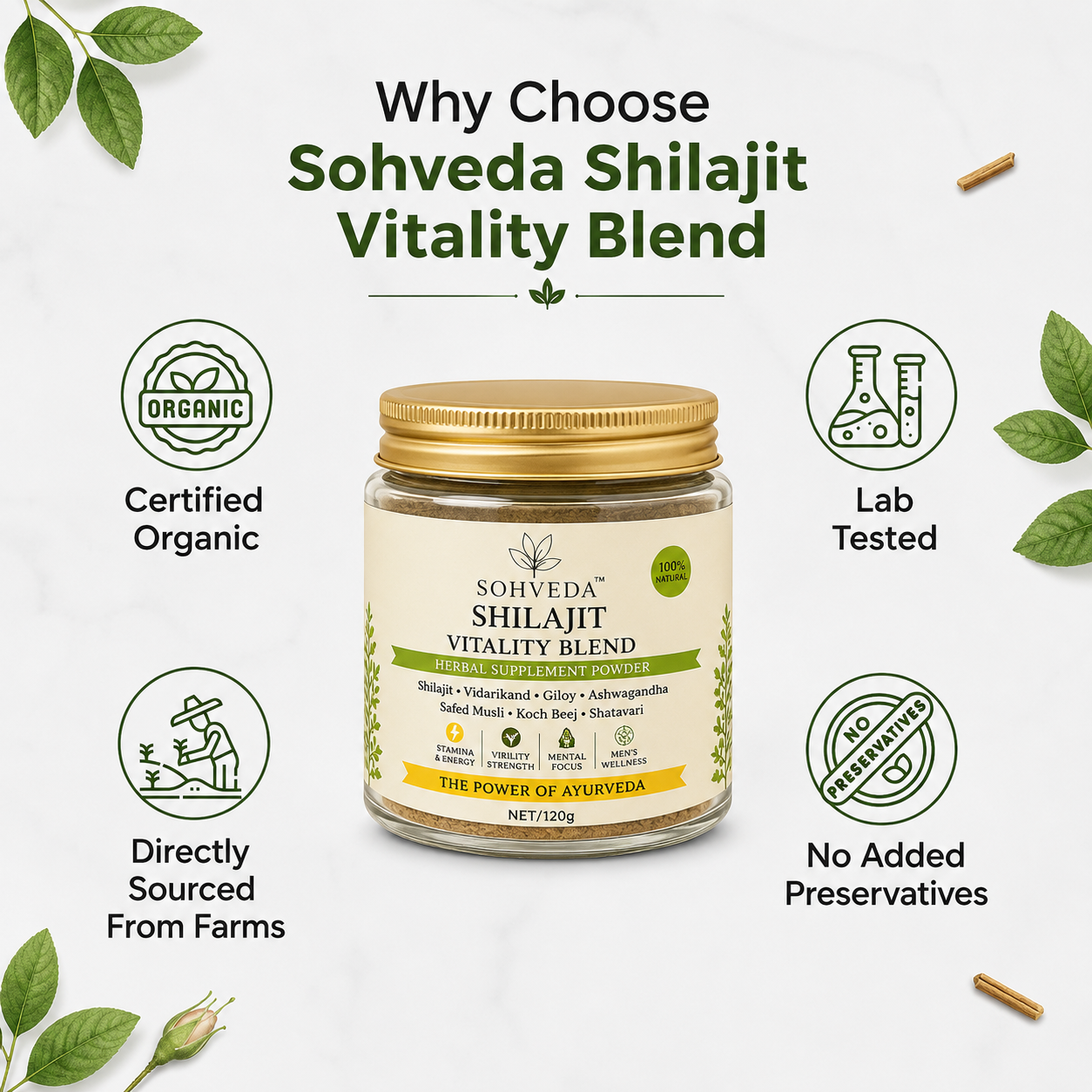 SOHVEDA Herbal Supplement Powder Shilajit Edition Vitality Blend 200g For Men's And Women's Wellness