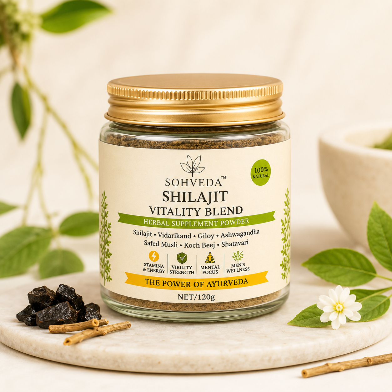 SOHVEDA Herbal Supplement Powder Shilajit Edition Vitality Blend 200g For Men's And Women's Wellness
